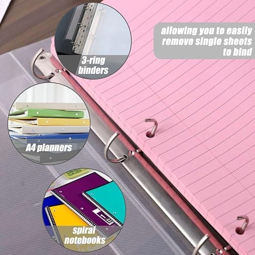 HIBOX Pink Loose Leaf Paper, Pink 100 Sheets 8"x10.5" Wide Ruled Filler Lined Notebook Paper, 3-Hole Punched for 3-Ring Binders Notebook, School & College, Women Girls Writing Work Meeting Note Taking thumbnail 4