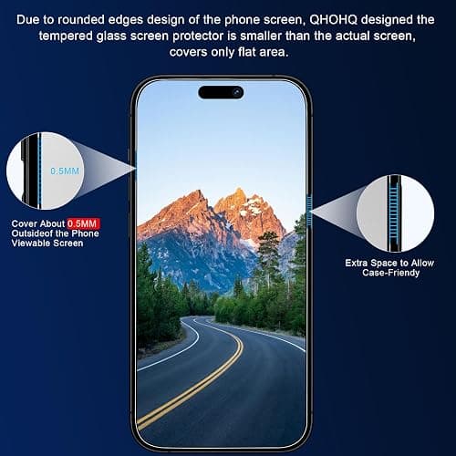 QHOHQ 3 Pack Privacy Screen Protector for iPhone 15 [6.1 Inch] with 3 Pack Camera Lens Protector, Anti Spy Tempered Glass Film, 9H Hardness, HD, Bubble Free, Case Friendly - Black thumbnail 4