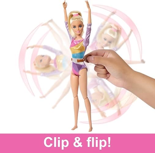 Barbie Gymnastics Doll & Accessories Playset | Blonde Fashion Doll, C-Clip for Flipping Action, Balance Beam, Warm-Up Suit & More thumbnail 3