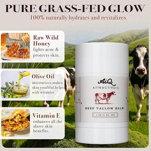 New Zealand Grass Fed Ethically-Sourced Beef Tallow for Skin– Stick with Vitamin E, Raw Honey, Olive Oil – Premium Ingredients & Cruelty-Free Tallow Face Moisturizer, Longevity & Firming (1.06 oz) thumbnail 3