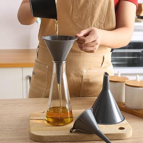 Plastic Kitchen Funnel Set of 3, Round Funnels for Filling Bottles, Gray | Durable Funnels for Kitchen Use, Multifunctional Funnels for Filling, Canning, Cooking, Lab or Car Oil thumbnail 5