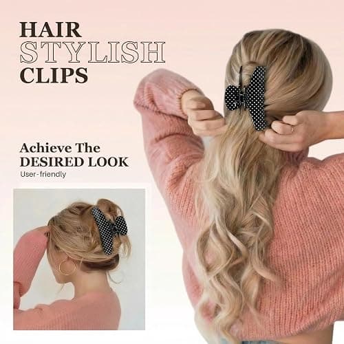 Polka Dot Claw Clips for Women Cute Medium Hair Clips Accessories, 3 Pack | Retro Polka Dot Design with Non-Slip Teeth, Secure Spring Grip, Comfortable Hold for Daily Buns, Half-Up Styles, Ponytails. thumbnail 2