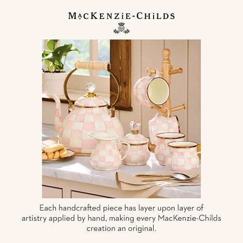 MACKENZIE-CHILDS Enamel Tea Kettle, Stylish Tea Kettle for Stovetop, Pink-and-White Rosy Check, 2 Quarts thumbnail 6