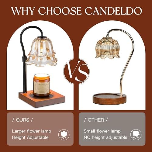 Candeldo Candle Warmer Lamp with Timer: Flower Black Candle Lamps Height Adjustable Vintage Home Bedroom Decor Mom Birthday Gift for Women thumbnail 3