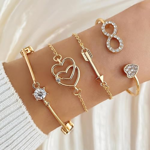 17VKL Gold Bangle Bracelets for Women, 14k Gold Plated Multi Layer Stackable Cuff Bracelets Set, Personalized Boho Non Tarnish Adjustable Bangle Jewelry Gift for Her thumbnail 7