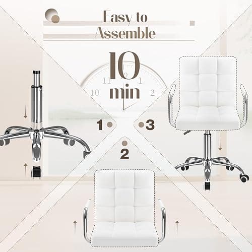 Furmax Mid-Back Office Task Chair Ribbed PU Leather Executive Chair Modern Adjustable Home Desk Retro Comfortable Work Chair 360 Degree Swivel with Arms (White) thumbnail 7