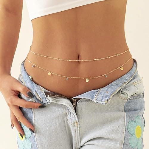 Turandoss 1-3PCS 18K Gold Plated Waist Chains for Women - Gold Layered Belly Body Chain for The Waist Adjustable Multilayer Sexy Bikini Waist Chain for Women Dainty Beach Waist Jewelry for Women thumbnail 4