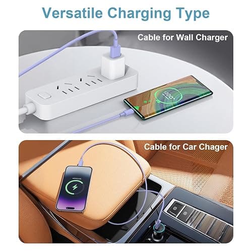 USB to USB C Cable for iPhone 17 16 Type C Carplay 2Pack 5FT Cable Purple | Fast Charging Carplay Cable, USB C Carplay Cord Compatible with iPhone 17 16 15 thumbnail 5