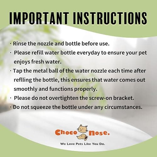Choco Nose Patented No-Drip Water Bottle/Feeder for Guinea Pigs/Hamsters/Bunnies/Ferrets/Other Small Pets, Critters and Animals -for Cages, Crates or Wall Mount. 10.2 oz. Nozzle 10mm, Pink (C128) thumbnail 8