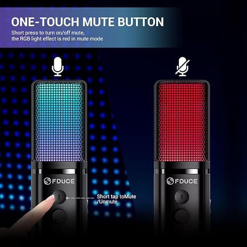FDUCE Gaming USB Microphone for PC,RGB Condenser Computer Mic with Tripod Stand,Quick Mute,Gain Control,Cardioid Mic for Streaming, Podcast, Twitch, YouTube, PC, Computer, PS5, (M160) thumbnail 3