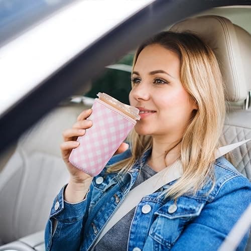 Reusable Insulated Sleeve for Iced Coffee Cup, 3-Pack Coffee Neoprene Drink Sleeve for Cold & Hot Drinks, Beverage Holder for Iced Coffee (Pastel Gingham Set) thumbnail 2