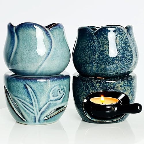 2 Pack Fragrance Essential Oil Burner Tealight,Tea Light Candle Wax Warmer,Tealight Fragrance Oil Warmer (2 Pack, Ice Cracked Glaz Lotus Shape) - Image 1