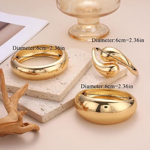 SAMOCO 3Pcs Chunky Gold Bangle Bracelets for Women Trendy Wide Wrist Cuff Bracelets Stack Statement Bangle Fashion Gifts thumbnail 6