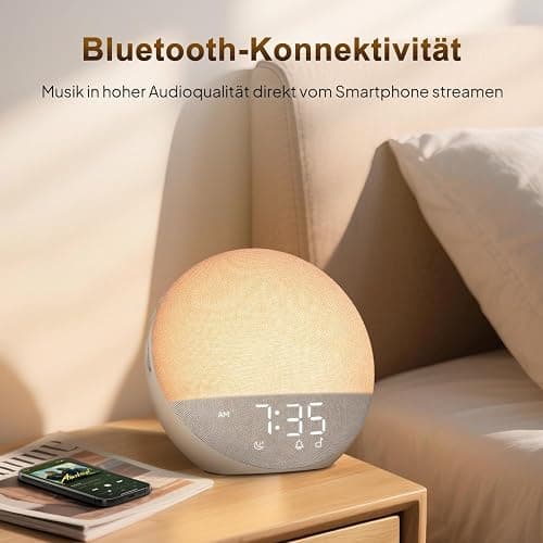 Hiromeco Tageslichtwecker Lichtwecker Sonnenaufgang Bluetooth: Natürliches Wake Up Light - 25 White Noise mit Timer - RGB Nachtlicht für Erwachsene Kinder Schlafzimmer thumbnail 5