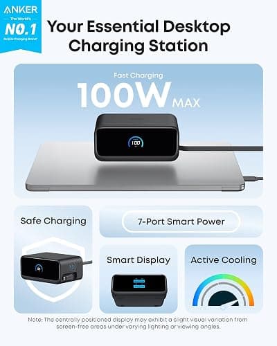 Anker Nano Charging Station, 7-in-1 USB-C Power Strip for iPhone 16/17, 2.3 ft Anker InstaCord Retractable Cable, 3 USB-C, 1 USB-A, 3 AC, 100W Fast Charging Desktop Accessory for MacBook, Home, Office thumbnail 2