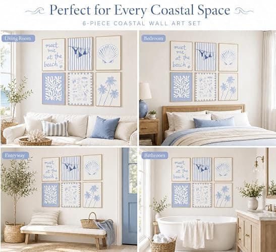 6Pcs Coastal Granddaughter Wall Art Blue Shell Bikini 8x10in | Starfish Palm Tree Poster Prints, Meet Me At The Beach, Preppy Aesthetic, For Girly Room Dorm Apartment thumbnail 8