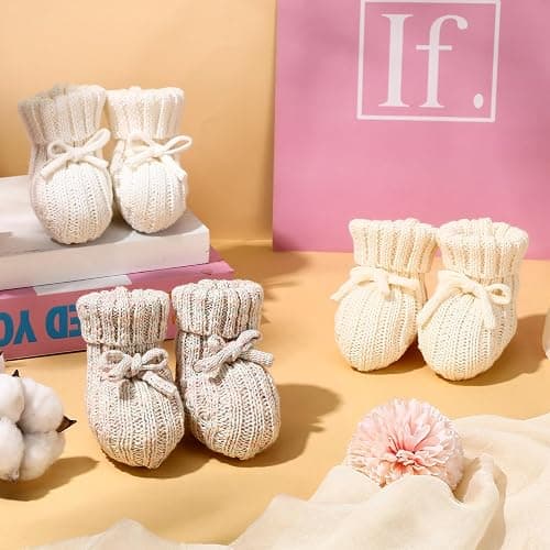 Evervibe 3 Pairs Knitted Baby Booties 0-6 Months Newborn Baby Shoes First Walkers Cozy Shoes for Infant Girl Boy thumbnail 3