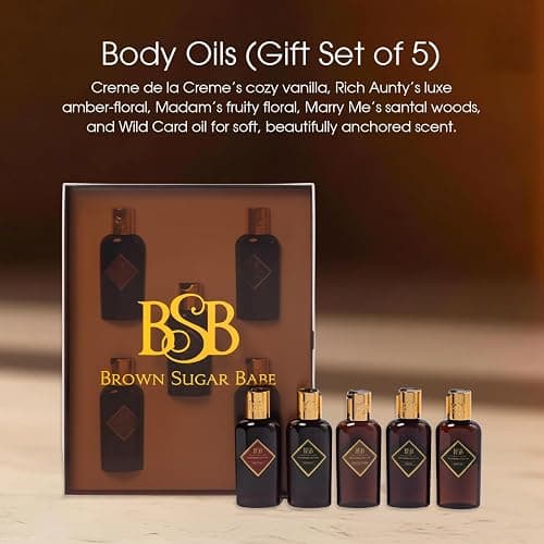 Brown Sugar Babe Body Oil Gift Set, Vanilla Body Oil and Perfume Oil for Women, Jasmine Oil with Marshmallow and Vanilla Musk, Five Scents are Creme De La Creme, Wild Card, Rich Aunty, Madam, Marry Me thumbnail 2