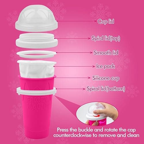 Slushy Maker Cups, DIY Magic Slushy Maker Squeeze Cups, Portable Smoothie Squeeze Cup for Juices, Milk and Ice Cream Make, Double Layers Silicone Slushie Cup with Straw for Friends,Family Gifts-Pink thumbnail 5