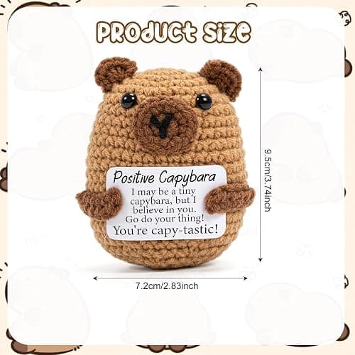 Vinuwu Positive Crochet Animals Capybara Gifts,Emotional Support Gift with Positive Affirmation Cards,Funny Inspirational for Women (A) thumbnail 3