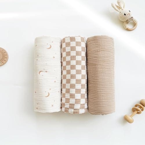 Konssy 3 Pack Muslin Swaddle Blankets for Unisex, Newborn Receiving Blanket, Large 47 x 47 inches, Soft Breathable Muslin Baby Swaddles for Boys & Girls thumbnail 8
