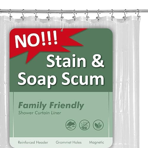 Barossa Design Plastic Shower Liner Clear - Premium PEVA Shower Curtain Liner with Rustproof Grommets and 3 Magnets, Waterproof Cute Lightweight Standard Size Bathroom Curtains - Clear thumbnail 2