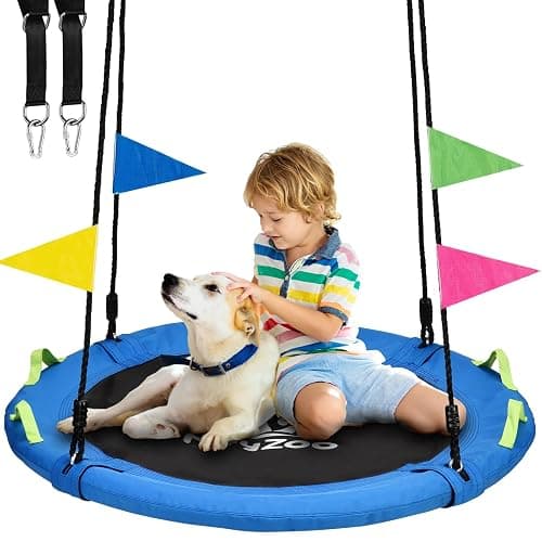 HeyZoo Tree Swing, Saucer Flying Swing 40 Inch for Kids, 900lbs Weight Capacity, with Adjustable Hanging Straps, for Backyard and Outdoor Playground, Gifts for Kids, Blue - Image 1