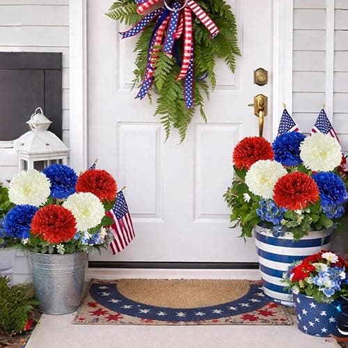 Yunfan 4th of July Decorations Patriotic Decor 12Pcs Artificial Flowers Red White and Blue for Independence Memorial Veterans Labor Fourth of July Home Party Centerpiece Vase thumbnail 5