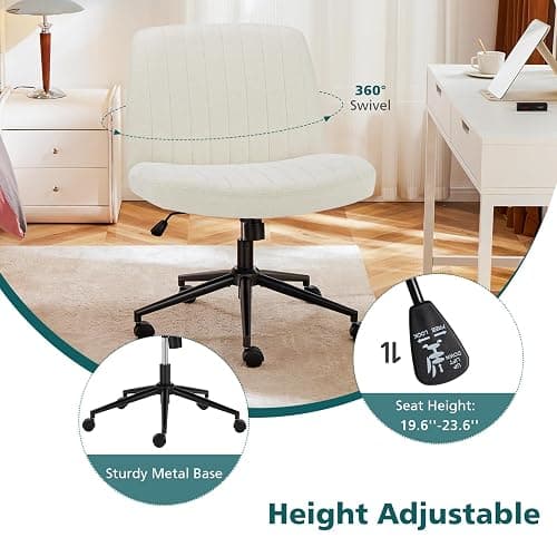 OLIXIS Criss Cross Chair with Wheels Wide Cross Legged Office Desk Vanity Chair Comfy Fabric Armless Adjustable Swivel for Home Computer Task Fabric Beige thumbnail 4