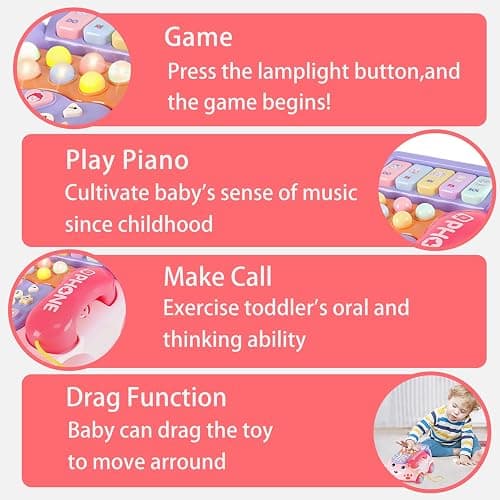 Baby Phone Toy,Baby Toy Phone Cartoon Baby Piano Music Light Toy Children Pretend Phone, Kids Cell Phone Girl with Light Parent-Child Interactive Toy Gift Game Boy Girl Early Education Gift Pink 18M+ - Pink thumbnail 5