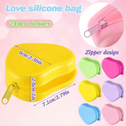 Sunnymove 24 Set Heart Shaped Purse Silicone Pouch Heart Coin Purse Small Change Wallet Kawaii Cute Mini Bag with Keychain Zipper Gift for Women Bag Charms Birthday Party Favors Holiday Supplies Gifts thumbnail 3
