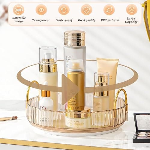 Makeup Organizer for Vanity 360 Rotating, Large Capacity Cosmetic Organisers for Lipsticks, Jewelry, Nail Care, Skincare, Perfume, Ideal Desk Organizer for Dresser, Bathroom and Kitchen(Gold, 1 Tier) thumbnail 3