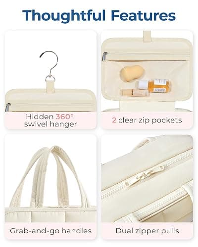 BAGSMART Travel Toiletry Bag with Jewelry Organizer, Hanging Travel Bag for Toiletries, Puffy Makeup Cosmetic Bag Organizer, Carry-on Travel Accessories Essentials, Beige-M thumbnail 6