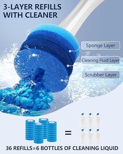 Electric Toilet Brush and Holder Set, Leebein 8 in 1 Electric Toilet Bowl Cleaning Kit with 8 Replaceable Brushes, Hard Nylon Brush and Soft Silicone Brush, 6 Refills Disposable Cleaner Brush thumbnail 5