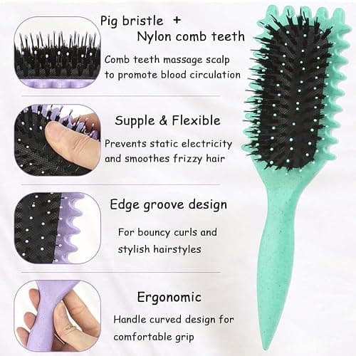Urbeokr Curl Defining Brush, 2024 Newest Boar Bristle Styling Tool for Curly Hair, Shaping & Defining Curls for Women (Green 1PCS) thumbnail 2
