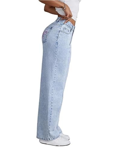 Bow Jeans for Girls Wide Leg Baggy Denim Pants Cute High Waisted Trousers Kids Casual Y2k Streetwear with Pockets 8-16Y thumbnail 4