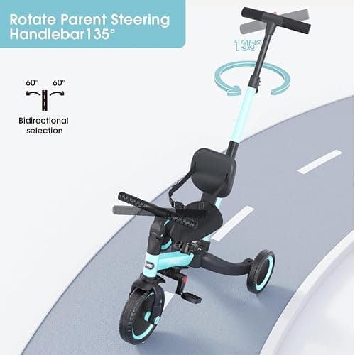 newyoo Tricycles for 1-3 Year Olds, Toddler Bike, Birthday Gift and Toy for Boys and Girls, Toddler Tricycle with Parent Push Handle, Trike with Backrest and Safety Belt, Blue, TR007 thumbnail 5