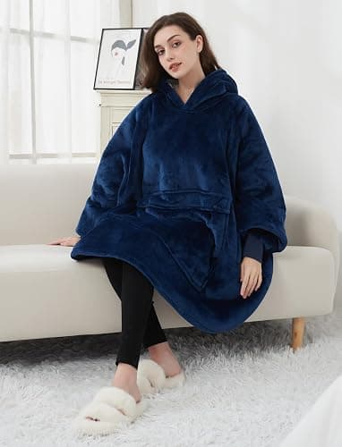 KFUBUO Wearable Blanket Hoodie for Adults Sherpa All Patterns Oversized Sweatshirt Blanket with Pockets Gifts for Mom Navy thumbnail 5