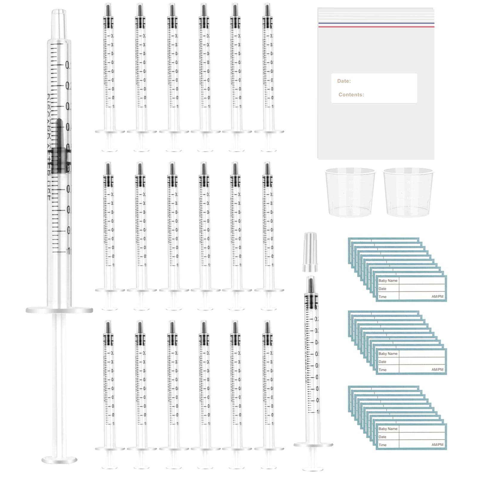20 Pcs Colostrum Collection Kit,1ml Colostrum Syringe with Protective Cap,Breast Milk Collector Breastfeeding with 2 Measuring Cup and 20 Stickers,Colostrum Harvesting Kit for Breastfeeding (# 1ml) - Image 1