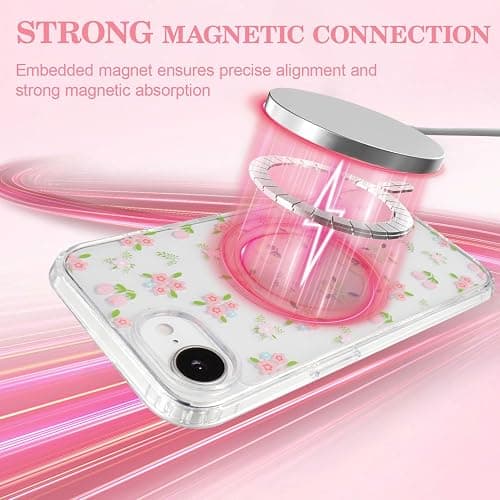 QLTYPRI Magnetic for iPhone 17e / iPhone 16e Case Compatible with Magsafe, Cute Floral Flower Aesthetic Phone Case Slim Clear Anti-Yellowing Shockproof Phone Cover for Girls Women - Floral thumbnail 2