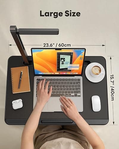 Laptop Table with LED Desk Light, SAIJI Laptop Stand for Bed, Height Adjustments Bed Desk with Book Stand for Reading Writing Drawing (Black) thumbnail 3