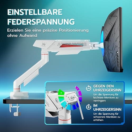 ARES WING Monitor Halterung für 17"-40" Flach/Curved Bildschirm, Monitor Arm Tragfähigkeit Max 12 kg,Höhenverstellbar Bildschirmhalterung,75/100mm Vesa-Halterung, Tischhalterung,Weiß thumbnail 8