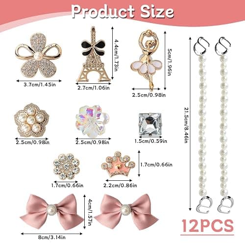 12PCS Pink Bow Shoes Charms for Girls and Women, Bling Crystal Shoe Accessories for Crocs DIY Clog Decorations Cute Pink Shoes Charms for Kids and Adults Birthday Present Party Gifts thumbnail 3