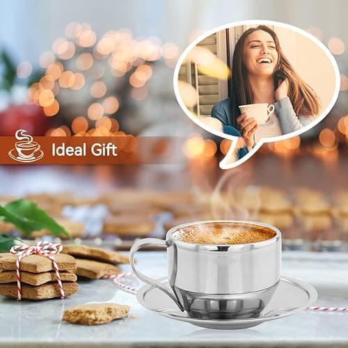 Stainless Steel Coffee Cup Set - 125ML Espresso Cups with Saucer and Spoon for Coffee and Tea Lovers thumbnail 7