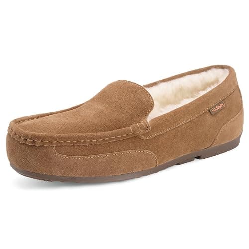 Parfeying Men's Indoor Outdoor Sheepskin Moccasins Slippers Memory Foam Driving Style Shoes thumbnail 3