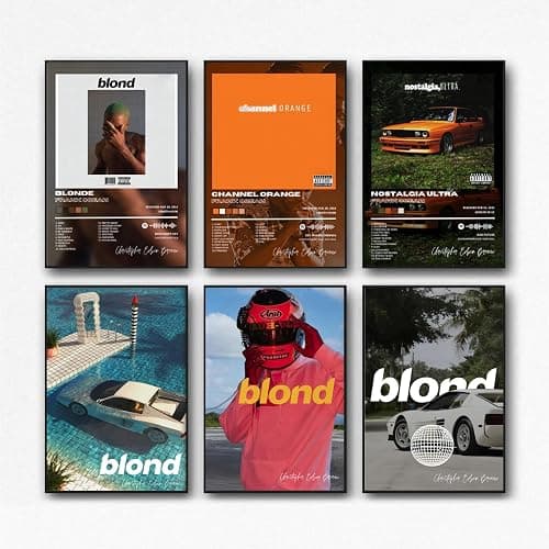 KAMUFF Frank Ocean Blond Poster Album Cover Posters Music Prints Wall Art For Bedroom Aesthetic Decor Set of 6,Unframed,8x12inch - Image 1