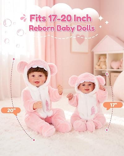 BABESIDE Reborn Baby Doll Clothes for 17-20 Inch Dolls Accessories, Cute Shark Baby Doll Clothes with Hat for Realistic Babydolls, Pretend Play Gift for Girls Kids Birthday Christmas, Pink thumbnail 4