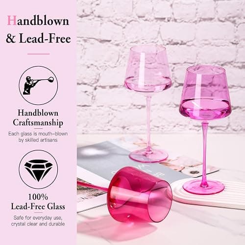 SIPBYSOP Hot Pink Wine Glasses Set of 4 – Colorful Stemmed Glasses in Mixed Shades of Pink,Coloful Birthday Party Wine Glass,18OZ,Mothers Day Gifts,Gifts for My Wife thumbnail 4