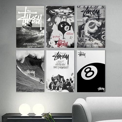 Ein Set von 6 Stussy-Postern, Musik, Retro, Vintage, Wandkunst, Leinwandposter, Raumdekor, ästhetischer Druck, Dekoration, 20 x 30 cm - 08x12inch(20x30cm) - Stil: thumbnail 5