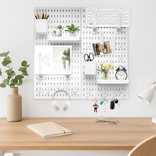 CROWNSHOP Pegboard Combination Set 28×28cm (4 Panels) with 20 Accessories Free CombinationDual Installation Options Wall Organizer for Home Storage & Decoration thumbnail 2